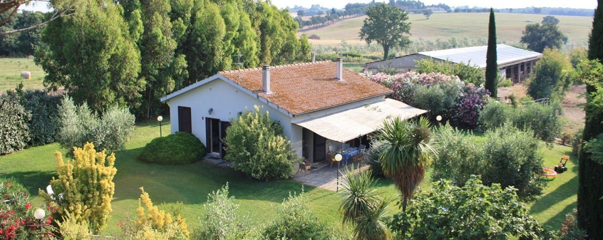 Agriturismo Peretti i ekologiczne gaje oliwne widziane z góry, Maremma Tosańska